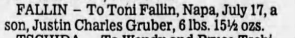 Justin Charles Gruber's Birth; 1990